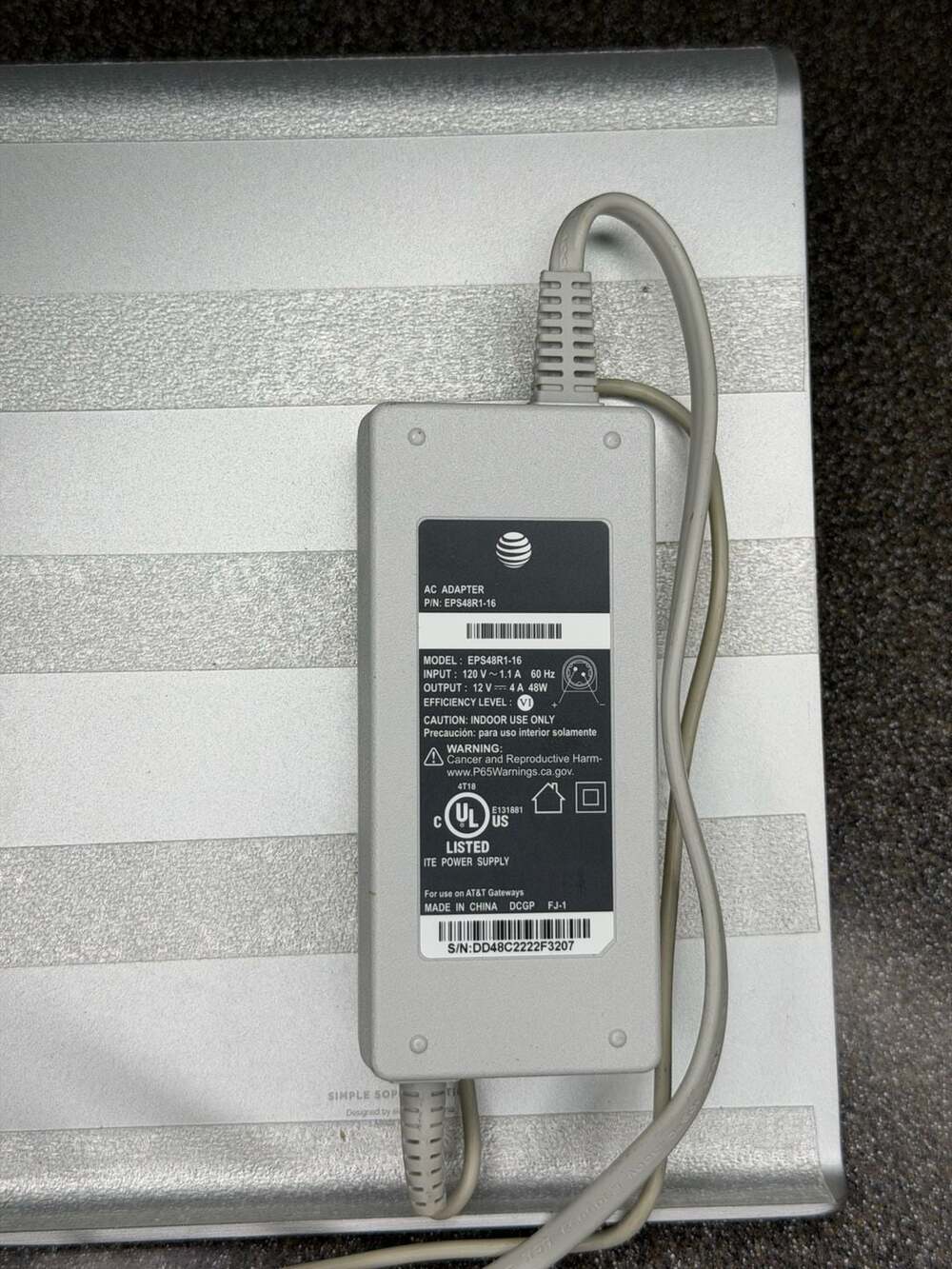 AT&T Gateway AC Power Adapter Model EPS48R1-16 12V 4A 48W